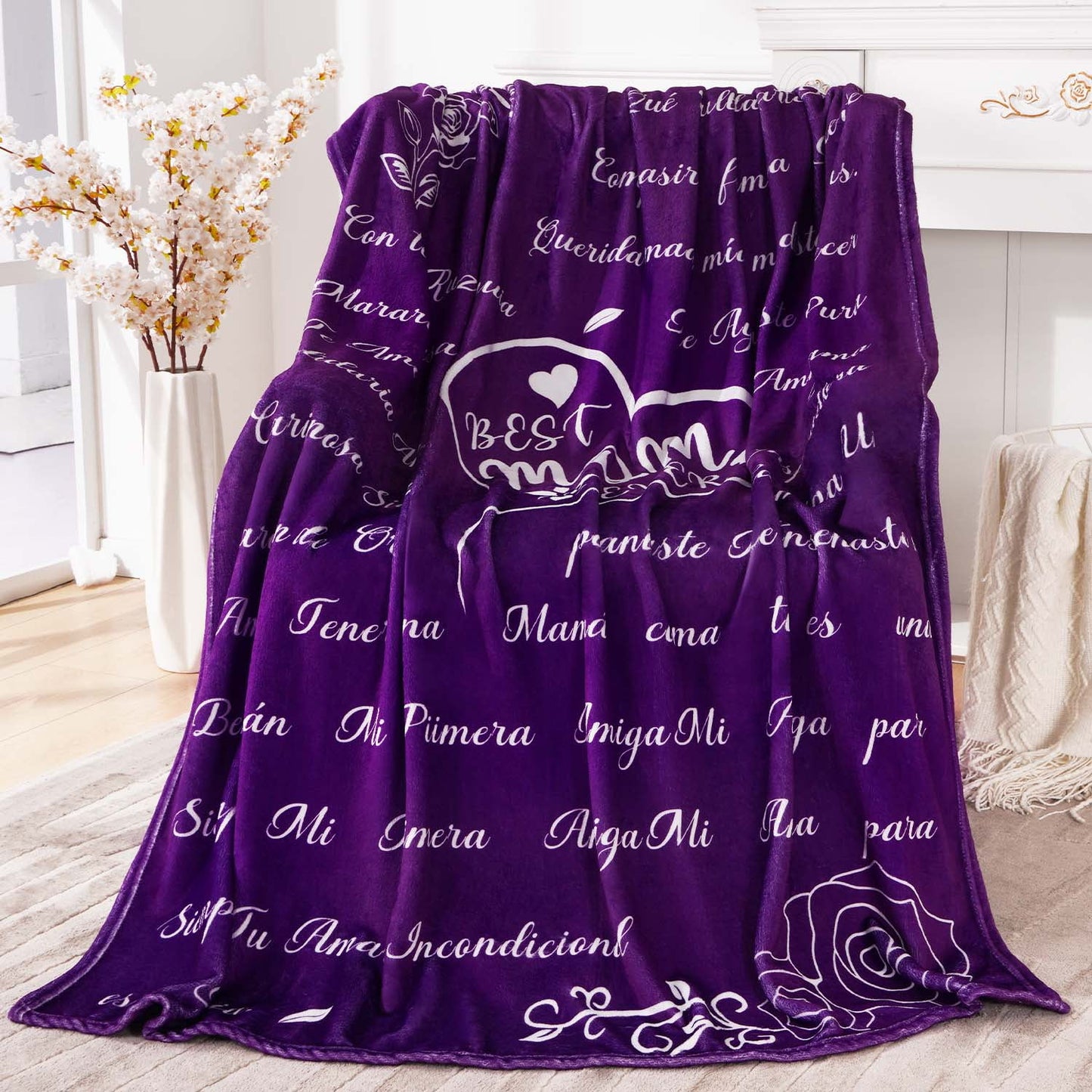 BLEUM CADE Throw Blankets Anniversary Birthday Gift for Mom from Daughter Son, Dear Mom Blanket for Mother's Day, Super Soft Flannel Throw Blankets for Bed Couch 50"x60"