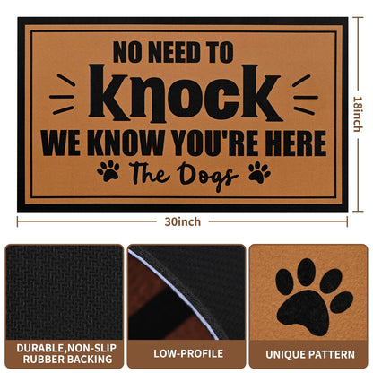 Bleum Cade Welcome Mat Non-Slip Low Profile Front Door Mat for Outdoor Indoor,No Need to Knock We Know You're Here Dog Pet Door Mat, Dog-Lover Gift,Brown,18"x30"