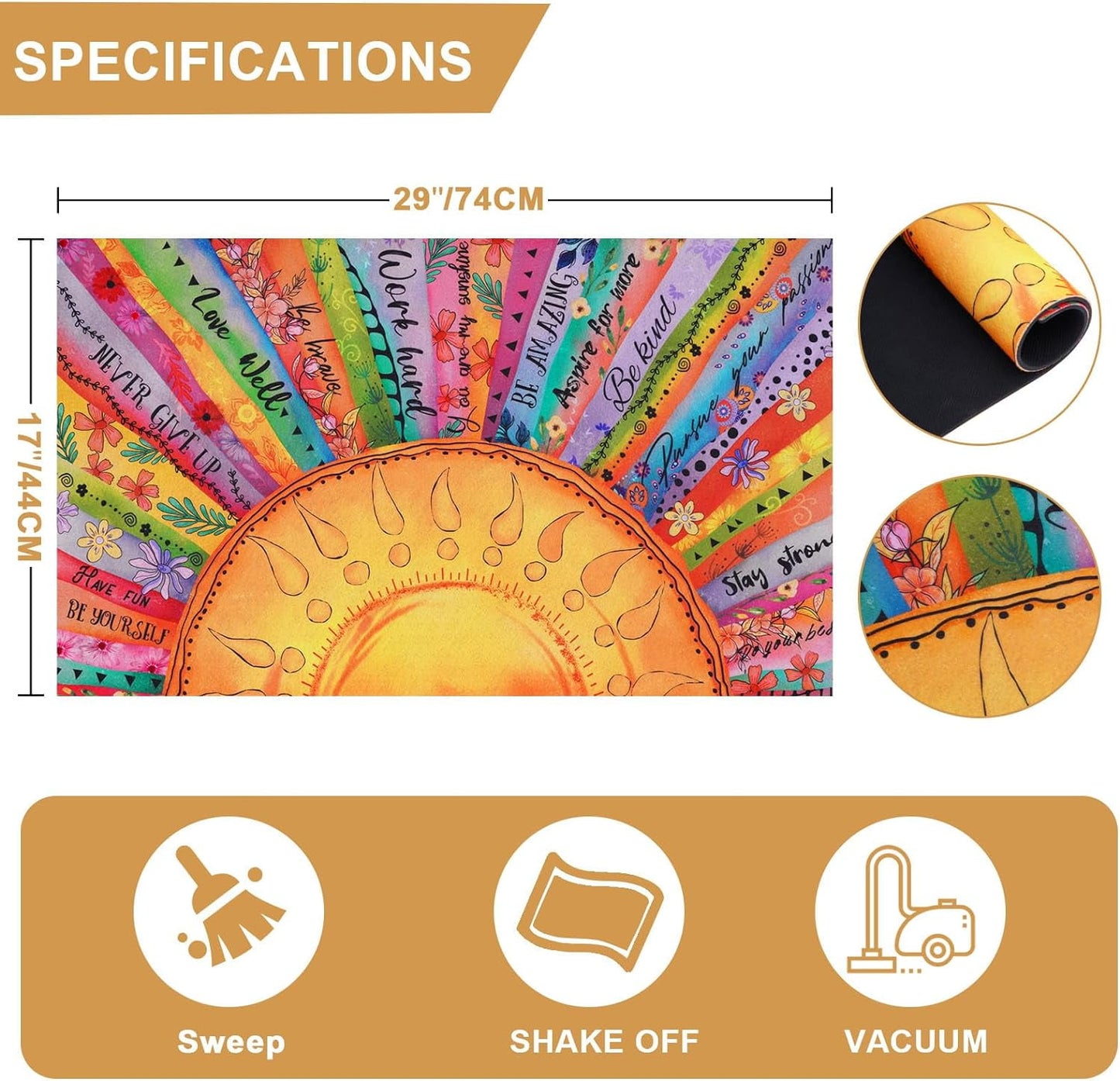 BLEUM CADE Boho Sun Welcome Mat Outdoor Door Mat Outside for Front Door,Non-slip Rubber Backing Doormat,Low-Pile Mat for Entrance,18 x 30 inches