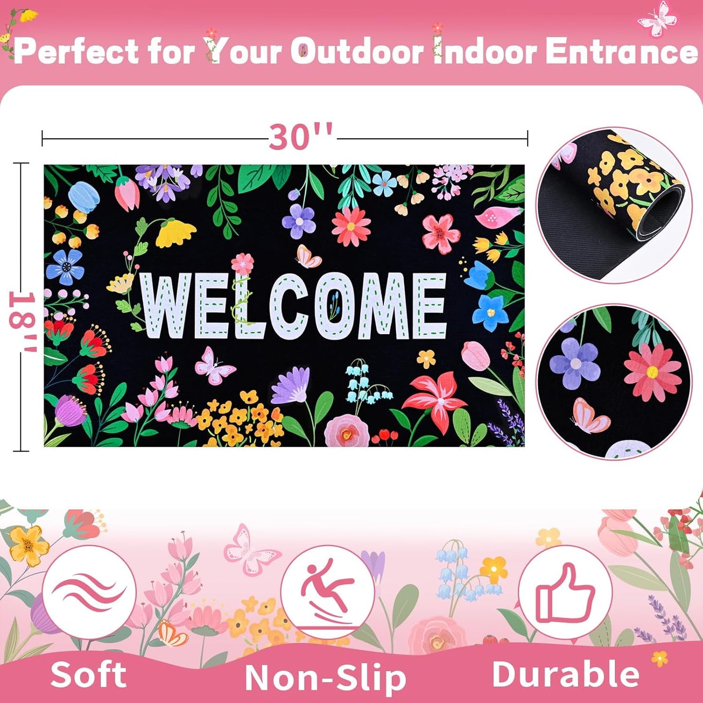BLEUM CADE Spring Welcome Mat Non Slip Outdoor Door Mats Low Profile Entrance Doormats for Outside Patio