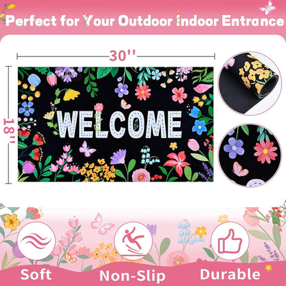BLEUM CADE Spring Welcome Mat Non Slip Outdoor Door Mats Low Profile Entrance Doormats for Outside Patio