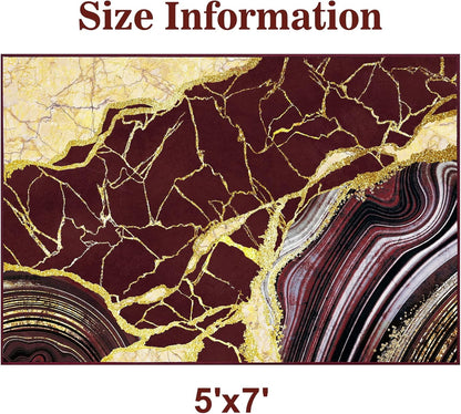 Bleum Cade 5'x7' Area Rugs for Living Room, Marble Swirl Abstract Rug Ultra Soft Washable Rugs for Bedroom, Anti Slip Durable Carpet Home Decor for Dining Room,Red Gold