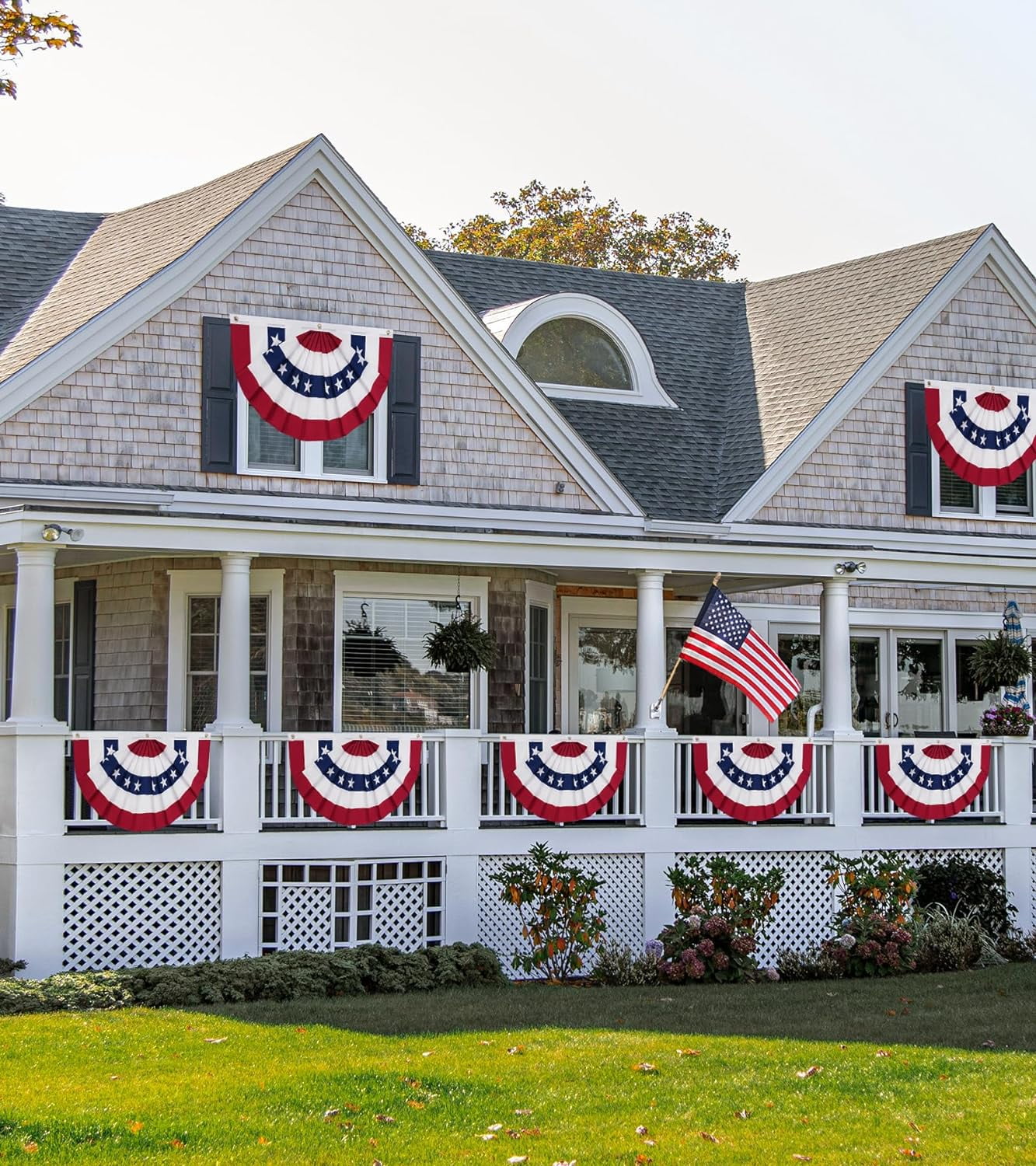 1.5 x 3 Ft American Flag Bunting Flags Outdoor, 4 Pack Patriotic Bunting Outdoor Red White and Blue Bunting, USA Pleated Fan Flag Half Fan Banner for Outside Home 4th of July Decorations