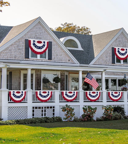 1.5 x 3 Ft American Flag Bunting Flags Outdoor, 4 Pack Patriotic Bunting Outdoor Red White and Blue Bunting, USA Pleated Fan Flag Half Fan Banner for Outside Home 4th of July Decorations