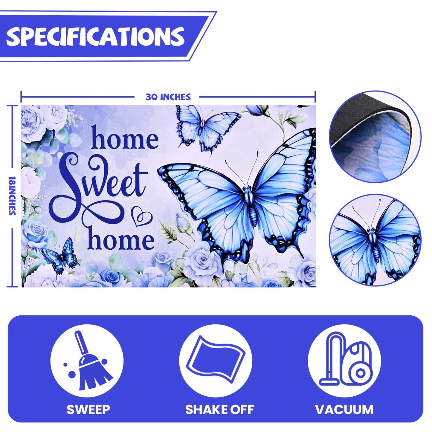 BLEUM CADE Spring Welcome Mat Butterfly Outdoor Doormat,Non Slip Floral Spring Doormat For Outside Patio,18 x 30 inches