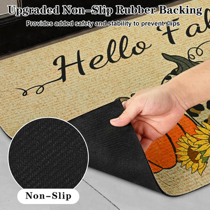 BLEUM CADE Thanksgiving Welcome Mats,Pumpkin Non Slip Outdoor Door Mats,Low Profile Entrance Fall Doormats for Outside Patio,18 x 30 inches