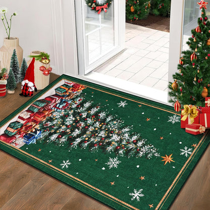 BLEUM CADE Christmas Tree Area Rugs 2x3 Door Mat, Non Slip Washable Entryway Rug Outdoor Indoor Welcome Mat for Entrance,Green