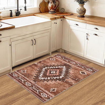 Bleum Cade Moroccan Bathroom Rug,Washable 2x3 Small Bath Mat, Boho Tribal Soft Non-Slip Geometric Entry Way Rug, Low-Pile Indoor Carpet for Bedside Entrance Laundry,Brown