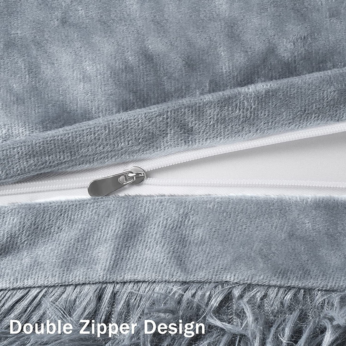 BLEUM CADE Luxury Fluffy Fuzzy Queen Bedding Comforter Set?4 Pieces Shaggy Duvet Cover Set?Furry Plush Velvet Comforter Cover with Zip Closure?Queen?Light Grey