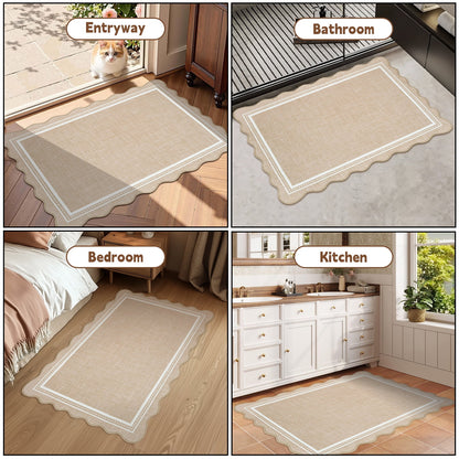 Bleum Cade Scalloped Modern Area Rugs 2'x 3' Entryway Rug, Solid Khaki Washable Non Slip Door Mat Indoor Outdoor Welcome Mat for Bathroom,Laundry,Kitchen