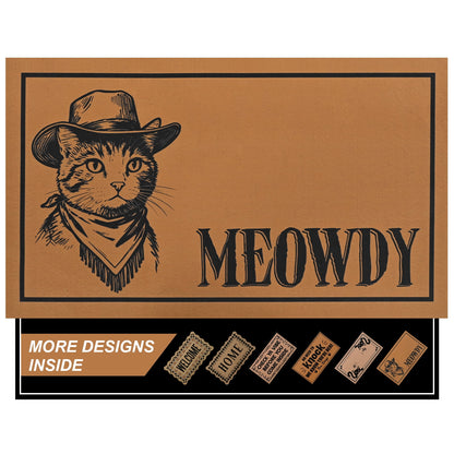 Bleum Cade Meowdy Welcome Mat,Black Cat Low Profile Front Door Mat Non-Slip Rubber Backing Doormat for Cat Lover Outdoor Indoor Home Decor,Brown,18"x30"