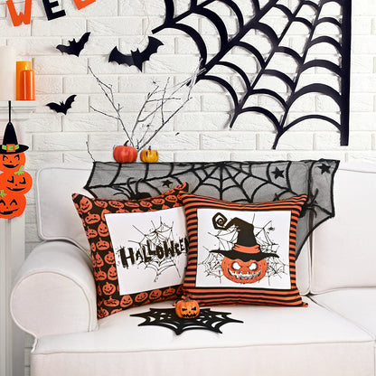 BLEUM CADE Halloween Pillow Covers, 2 Pack Farmhouse Fall Pillow Covers 18 x 18 inch, Black White Striped Ghost Throw Pillow Cases for Sofa Bed Throw Cushion