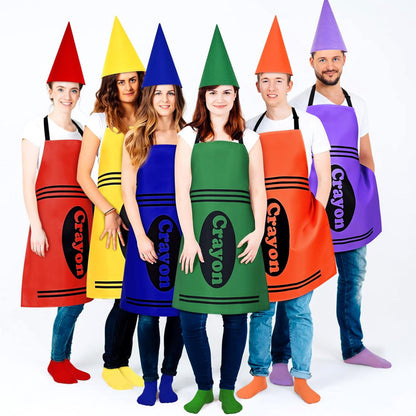 BLEUM CADE 8 Set Color Crayon Apron and Funny Gnome Cone Hats for Costume Set for Adults Fancy Dress Outfit Halloween Cosplay
