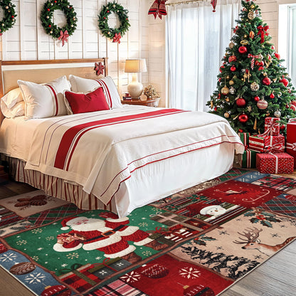 BLEUM CADE Christmas 3x5 Area Rugs for Living Room,Santa Claus Spliced Pattern Low Pile Washable Non Slip Rug Carpet Xmas Decor