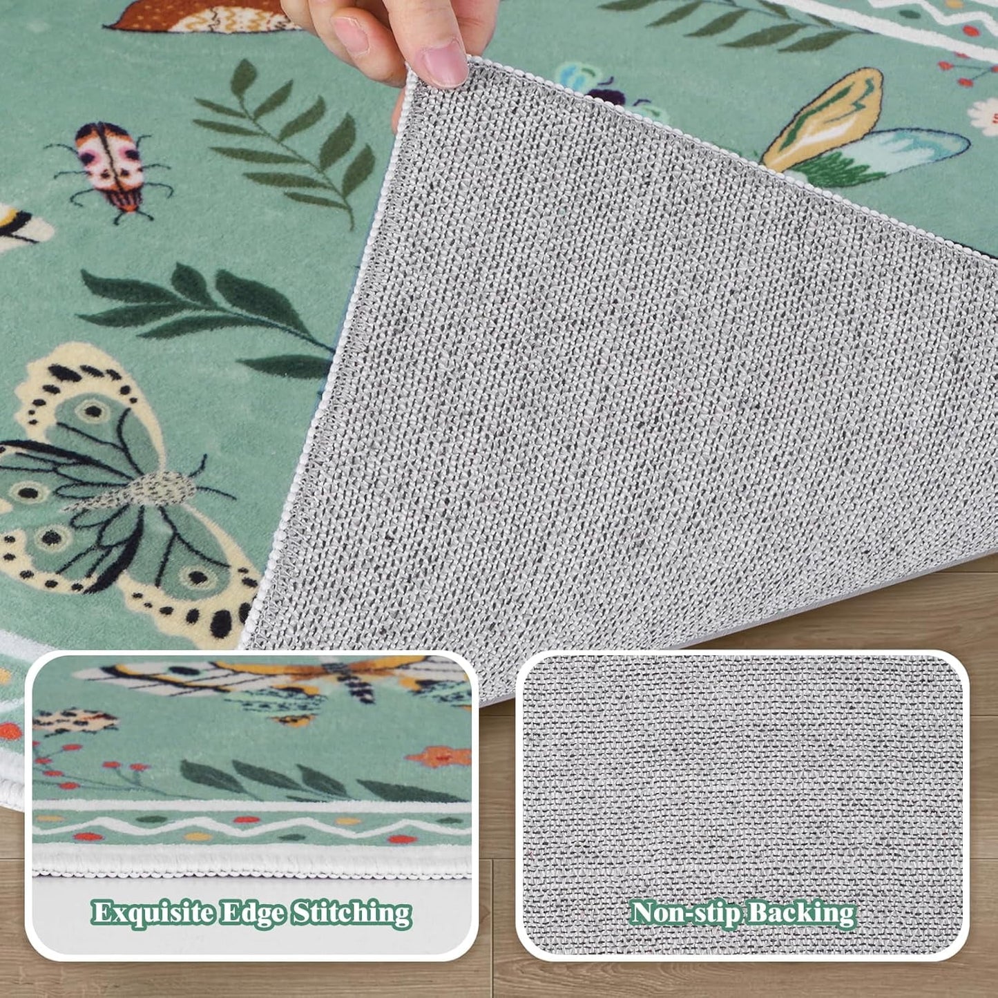 Bleum Cade Boho Floral Area Rugs 2x3 Door Mat Entryway Rug,Machine Washable Foldable Non Slip Outdoor Indoor Welcome Mat,Green