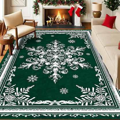 BLEUM CADE Christmas Snowflake 5'x7' Area Rugs for Living Room, Washable Rugs for Bedroom Dinning Room,Ultra Soft Non Slip Durable Large Carpet Christmas Decorations,Green