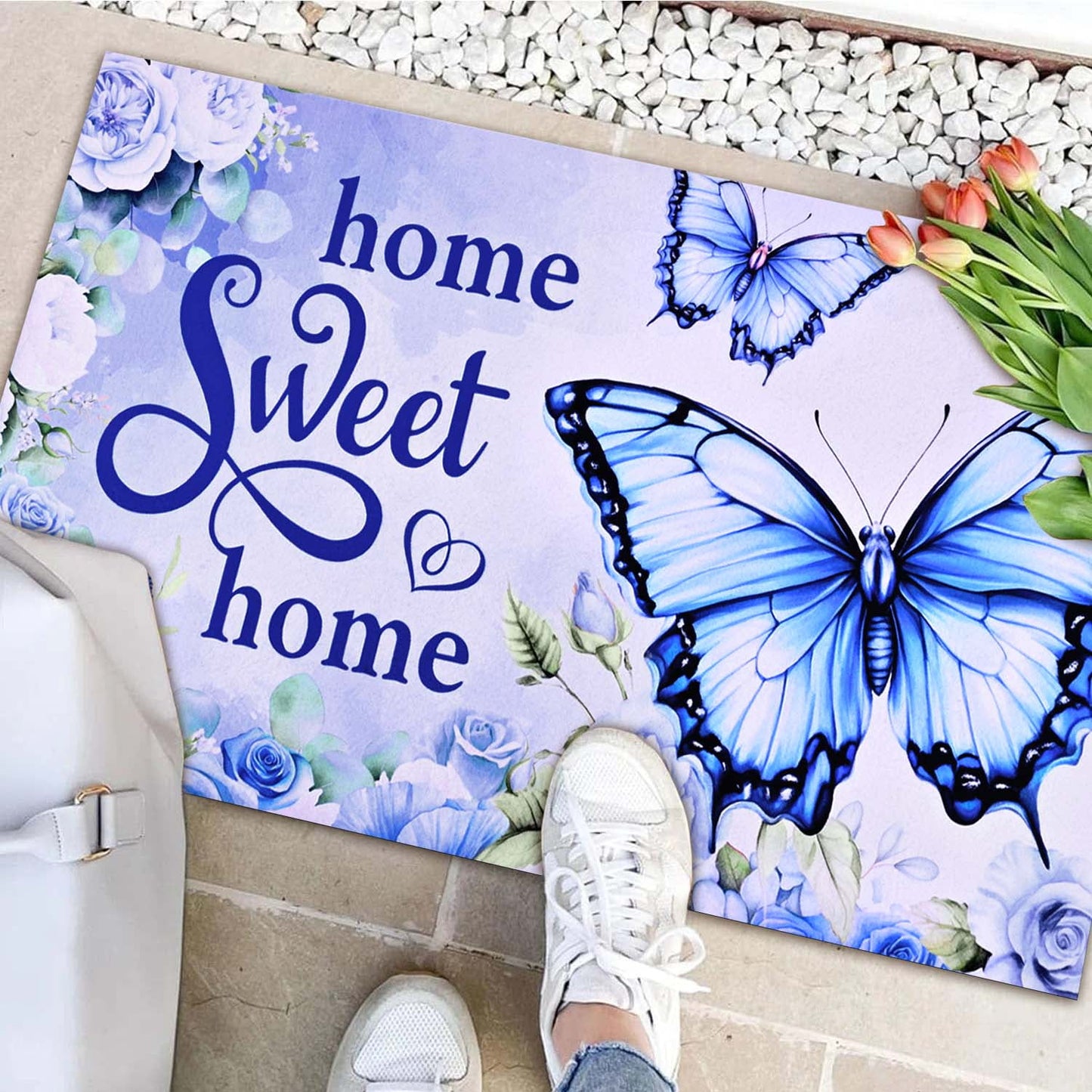 BLEUM CADE Spring Welcome Mat Butterfly Outdoor Doormat,Non Slip Floral Spring Doormat For Outside Patio,18 x 30 inches