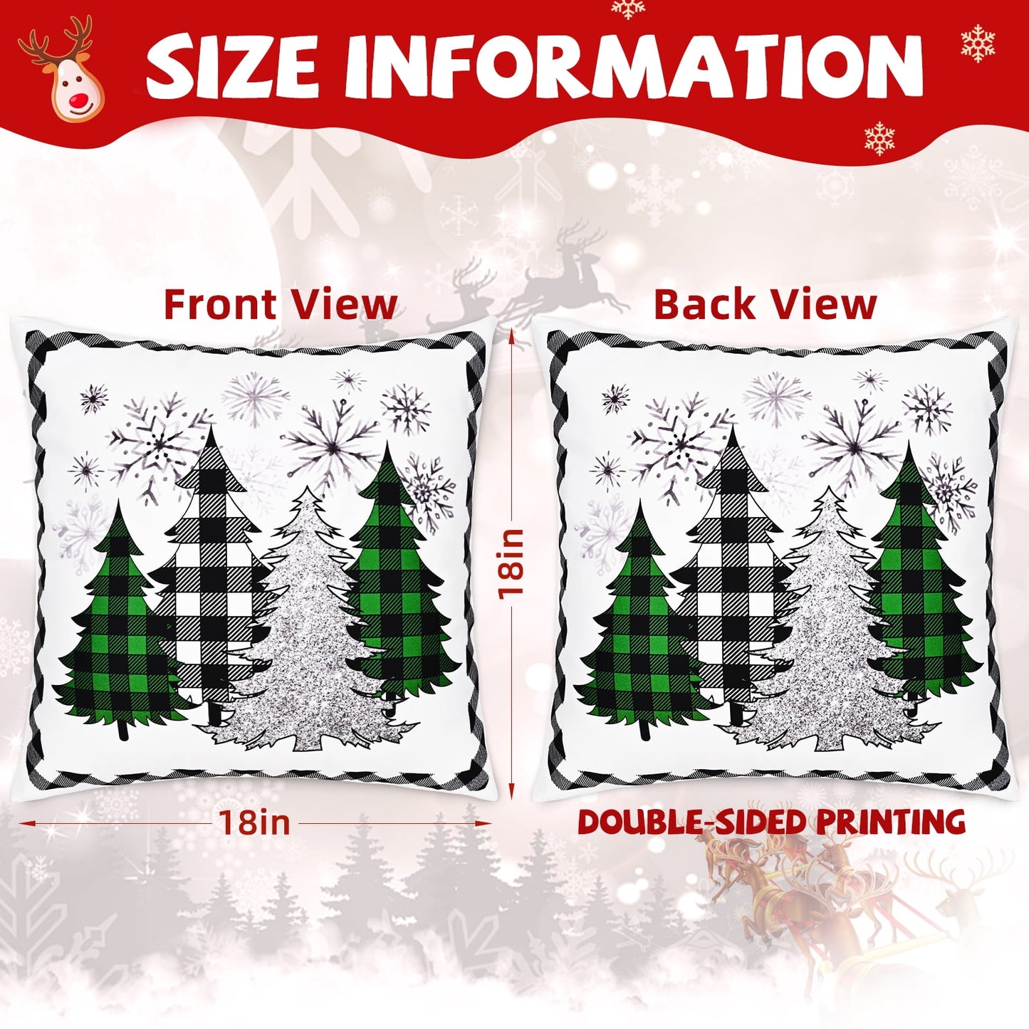 BLEUM CADE Christmas Throw Pillow Covers 18 x 18 inch Snowflakes Xmas Tree Buffalo Plaid Pillow Covers Set of 2,Winter Holiday Decorative Pillow Cases