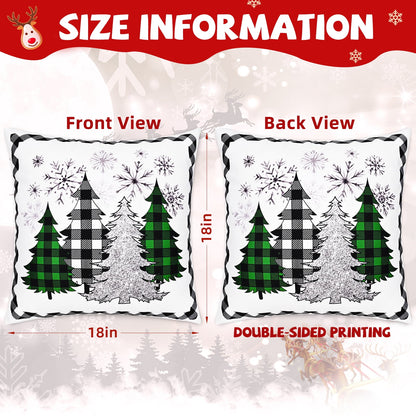 BLEUM CADE Christmas Throw Pillow Covers 18 x 18 inch Snowflakes Xmas Tree Buffalo Plaid Pillow Covers Set of 2,Winter Holiday Decorative Pillow Cases