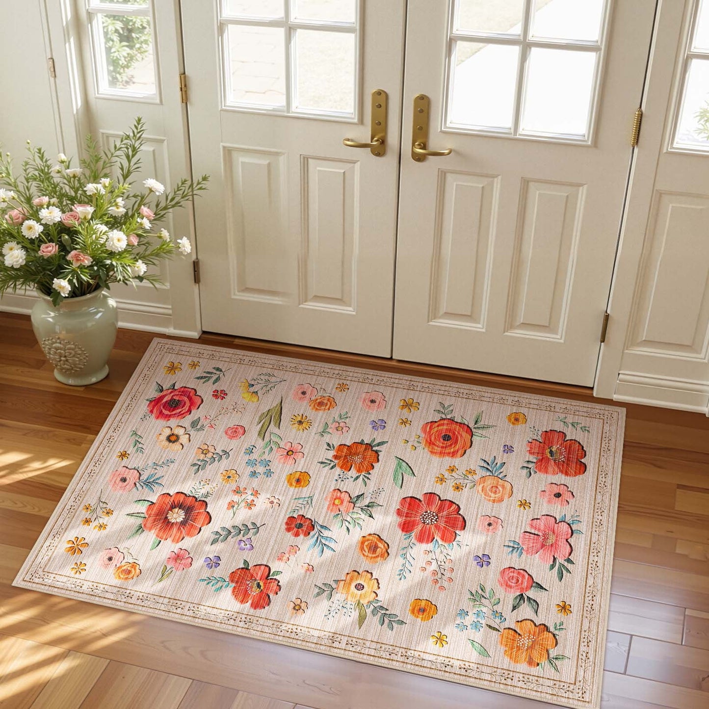 Bleum Cade 2x3 Small Area Rugs for Entryway, Boho Floral Washable Rug, Non Slip Door Mat Indoor Ourdoor, Soft Faux Wool Low-Pile Welcome Door Mat for Hallway Laundry
