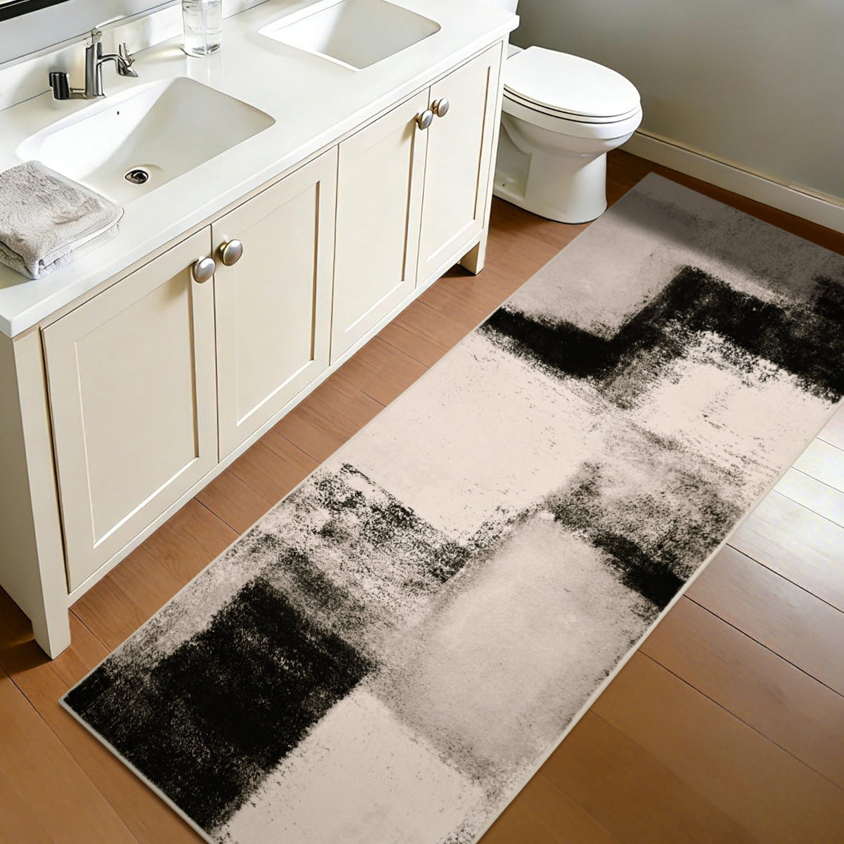 Bleum Cade Modern Abstract Patchwork Indoor Runner Rug for Living Room, 2'x 6' Rug, Throw Carpet for Office Entryway Dining Room,Chocolate
