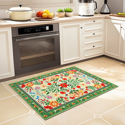 Bleum Cade Area Rugs for Doormat 2X3,Spring Boho Floral Rug, Machine Washable Non Slip Welcome Mat, Low Pile Carpet for Entryway, Kitchen, Front Door Indoor Entrance,Green