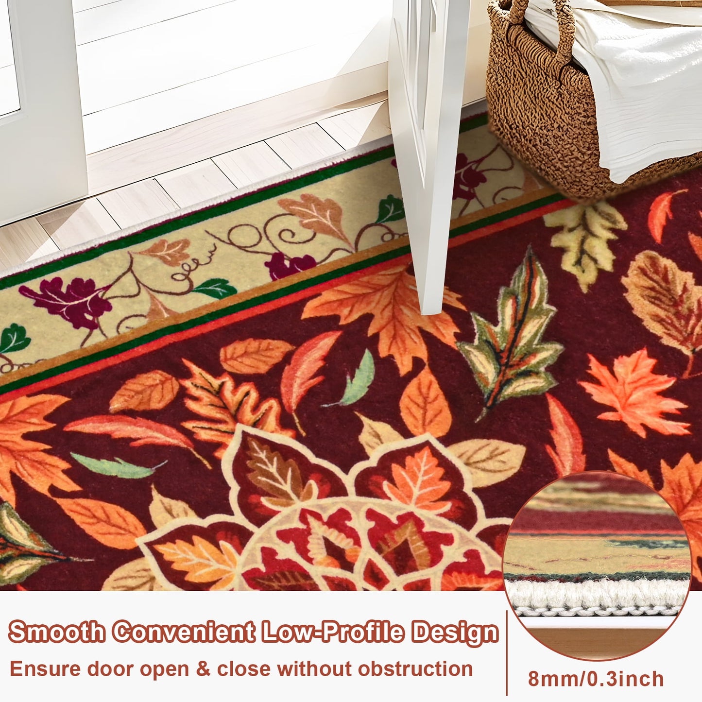 Bleum Cade 5'x7' Fall Area Rugs for Living Room,Boho Floral Rug Ultra Soft Washable Rugs for Bedroom, Maple Leaf Anti Slip Durable Carpet Home Decor for Dining Room