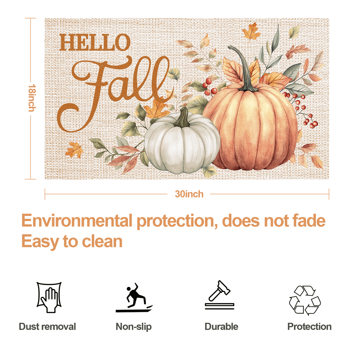 Bleum Cade Fall Pumpkin Door mat 18"x 30", Autumn Maple Leaves Non Slip Low Profile Doormat,Thanksgiving Welcome Mat for Indoor Outdoor Home Decor Gift