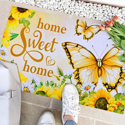BLEUM CADE Spring Welcome Mat Butterfly Outdoor Doormat,Non Slip Sunflower Entry Mat for Outside Patio,18 x 30 inches