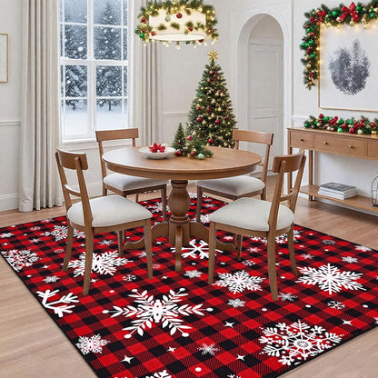 Bleum Cade Christmas Snowflake 5'x7' Area Rugs for Living Room, Washable Rugs for Bedroom Dinning Room,Red Buffalo Plaid Rug Ultra Soft Non Slip Durable Large Carpet Home Decor