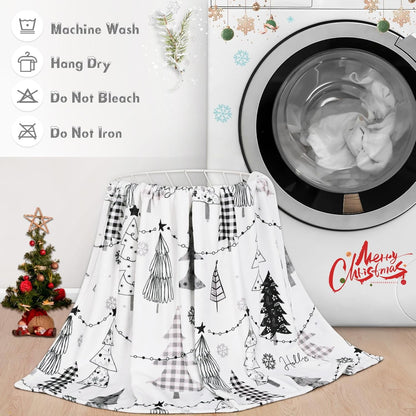 BLEUM CADE Christmas Throw Blanket, Snowflake Xmas Tree Blankets and Throws Soft Flannel Blankets for Couch Sofa, 50 x 60 Inches, Gray