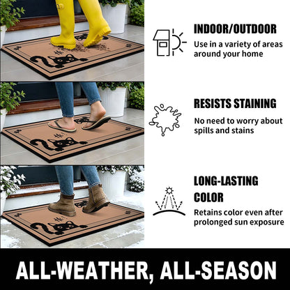 Bleum Cade Hi-Bye Cat Door Mat Outdoor Indoor Welcome Mats, Non Slip Low Profile Front Door Mat,Black Cat Lover Floor Mats for Inside Outside Entry, Porch, Resist Dirt, 18" x 30", Easy to Clean