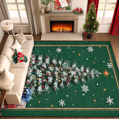 BLEUM CADE 8'x10' Christmas Tree Area Rugs for Living Room, Winter Green Washable Rugs for Bedroom Dinning Room, Ultra Soft Non Slip Durable Large Carpet Christmas Decorations