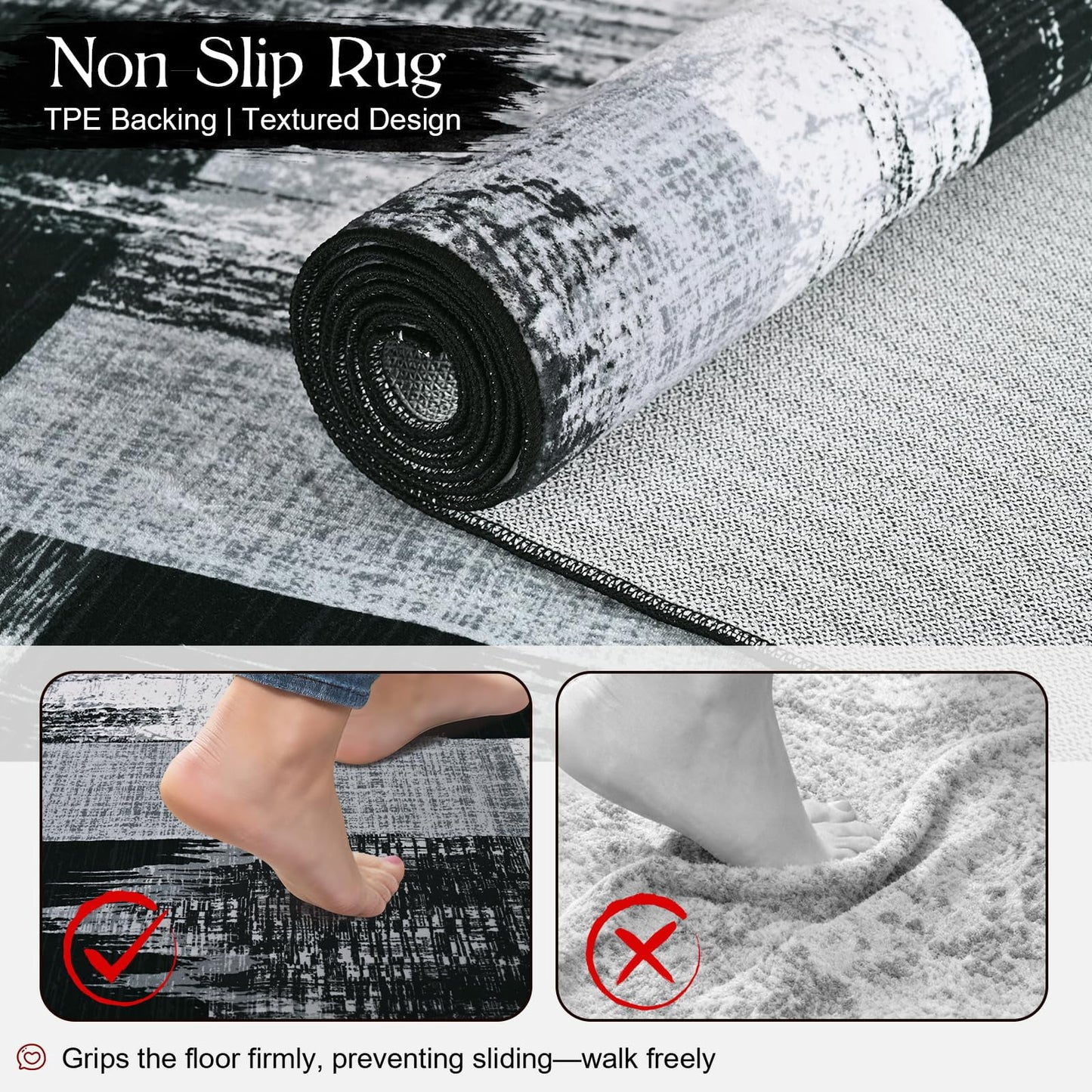 Bleum Cade 8x10 Abstract Area Rugs for Living Room, Patchwork Modern Geometric Rug Non Slip, Washable Soft Bedroom Rug Stain Resistant, Indoor Rugs Low Pile Carpet for Dining Room,Grey