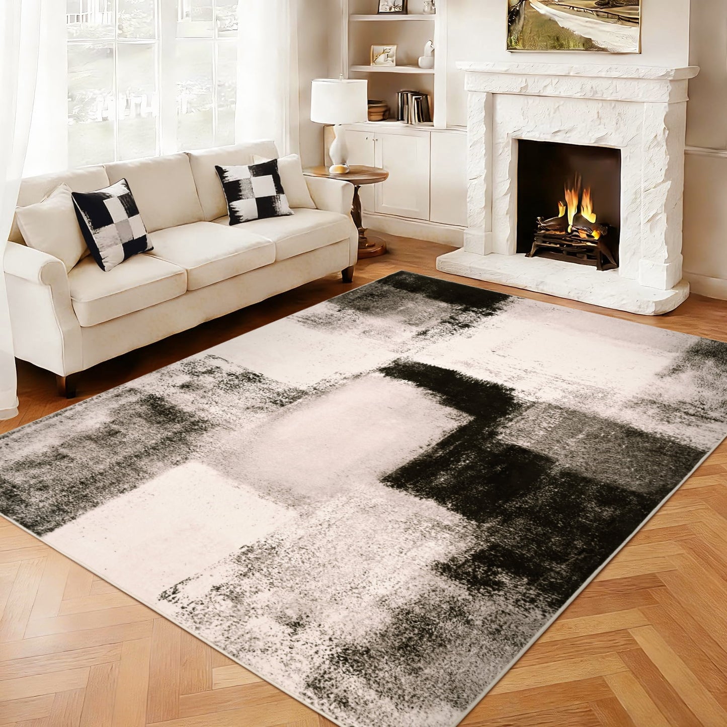 Bleum Cade 5x7 Abstract Area Rugs for Living Room, Modern Washable Rugs Non Slip Dining Room Rug, Soft Low Pile Bedroom Rug, Stain Resistant Indoor Rugs Carpet,Brown