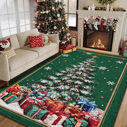 BLEUM CADE Christmas Tree 5'x7' Area Rugs for Living Room, Washable Rugs for Bedroom Dinning Room,Winter Green Rug Ultra Soft Non Slip Durable Large Carpet Christmas Decorations