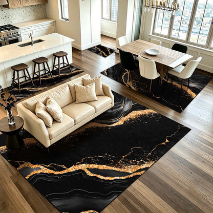 Bleum Cade 2x6 Runner Rugs for Hallways Kitchen Modern Abstract Washable Rug Soft Non Slip Black Gold Marble Indoor Carpet for Laundry Entryway Bedroom Bathroom