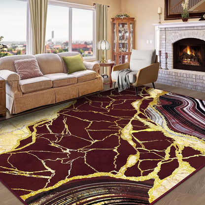 Bleum Cade 8'x10' Area Rugs for Living Room, Washable Rugs Modern Rugs for Bedroom Dinning Room,Marble Abstract Rug Ultra Soft Non Slip Durable Large Carpet Home Decor, Red Gold