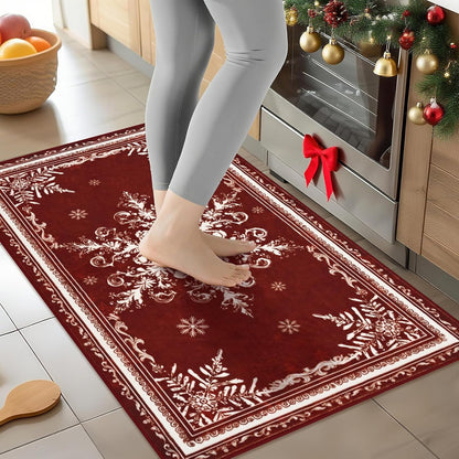 BLEUM CADE Christmas Snowflake Area Rugs 2x3 Door Mat, Non Slip Washable Entryway Rug Outdoor Indoor Welcome Mat for Entrance,Christmas Decorations,Red