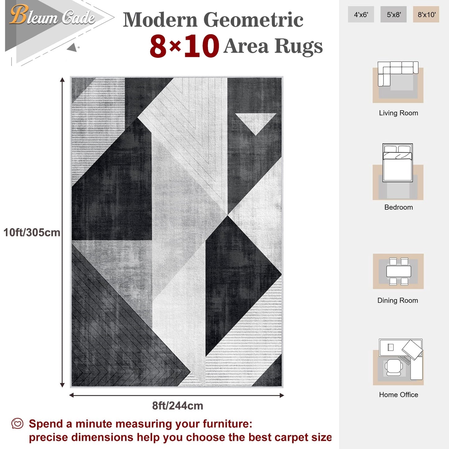 Bleum Cade 8x10 Abstract Area Rugs for Living Room,Modern Geometry Washable Rugs for Bedroom, Non-Slip Indoor Rug, Soft Low Pile Stain Resistant Geometric Floor Large Carpet Home Decor