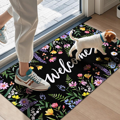 BLEUM CADE Flower Door Mat 18" x 30" Low Profile Outdoor Doormats Non Slip Rubber Backing Welcome Mat for Outdoor Front Porch Patio