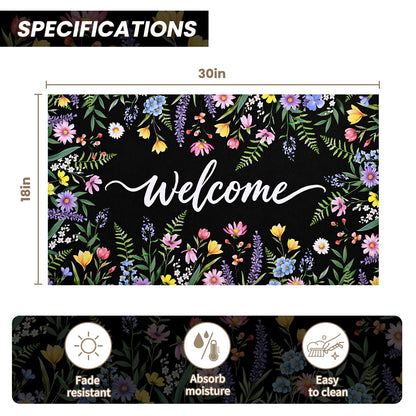 BLEUM CADE Flower Door Mat 18" x 30" Low Profile Outdoor Doormats Non Slip Rubber Backing Welcome Mat for Outdoor Front Porch Patio