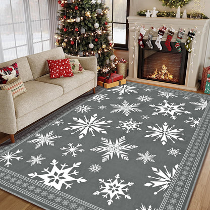 Bleum Cade Christmas Snowflake 5'x7' Area Rugs for Living Room,Gray Washable Rugs for Bedroom Dinning Room,Soft Low Pile Rug,Non Slip Durable Large Carpet for Christmas Decorations