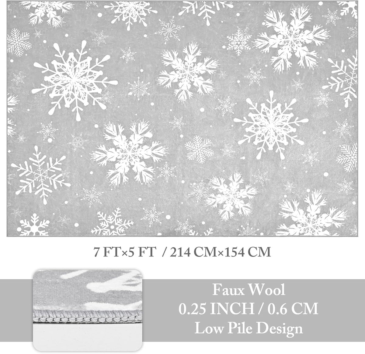 BLEUM CADE Christmas Snowflake Area Rug, Red 8x10 Rug Washable Non Slip, Winter Christmas Rugs for Living Room, Xmas Decor Low Pile Throw Rug Carpet