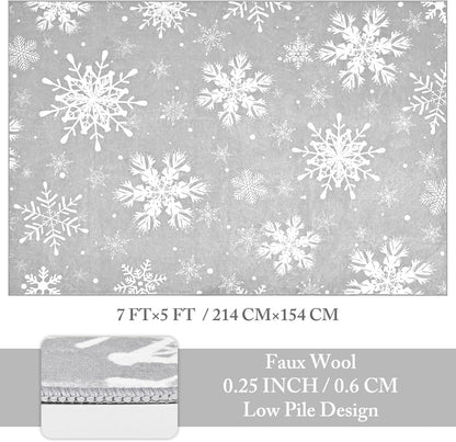 BLEUM CADE Christmas Snowflake Area Rug, Red 8x10 Rug Washable Non Slip, Winter Christmas Rugs for Living Room, Xmas Decor Low Pile Throw Rug Carpet