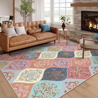 Bleum Cade Boho Floral Area Rugs 3x5 Washable Flower Rug for Bedroom Living Room,Soft Faux wool Non-slip Backing Carpet