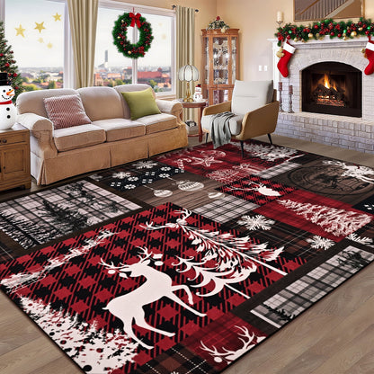 Bleum Cade Christmas Rugs for Living Room 8x10 Area Rug,Christmas Tree Snowflake Washable Rug for Bedroom,Non Slip Durable Soft Buffalo Plaid Throw Rugs, Xmas Carpet for Dining Room