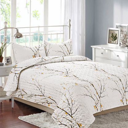Bluem Cade Flower Quilt Set Twin Size,Lightweight 3 Pieces White Quilts Bedspread,Reversible Quilt Coverlets for All Season