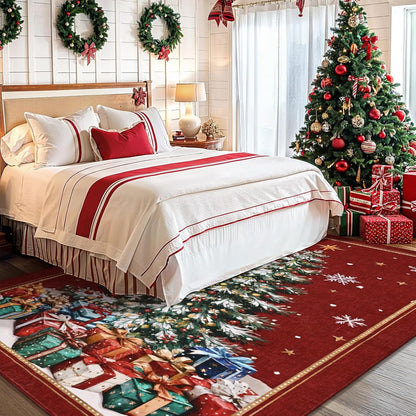 BLEUM CADE Christmas Tree Rug 3x5 Washable Rugs Non Slip,Xmas Red Area Rug for Living Room, Soft Faux Wool Large Entryway Rugs for Christmas Decorations