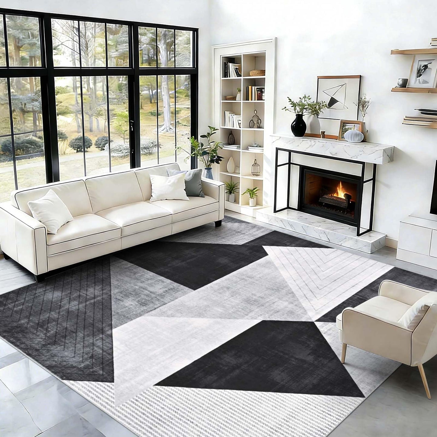 Bleum Cade 8x10 Abstract Area Rugs for Living Room,Modern Geometry Washable Rugs for Bedroom, Non-Slip Indoor Rug, Soft Low Pile Stain Resistant Geometric Floor Large Carpet Home Decor